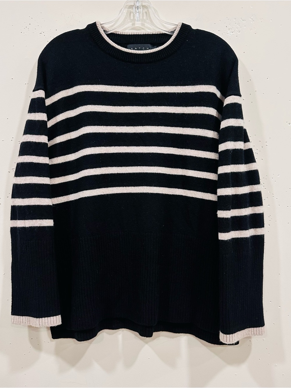 HATCH Collection The Carly Knit Pullover Striped Merino Wool Sweater Black S